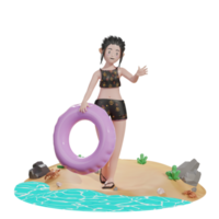 femme avec ballon flottant, illustration 3d d'été png