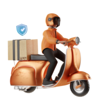 service de livraison, avec personnage et moto, illustration 3d png
