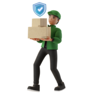 Delivery Service, with character, carry the box safely, 3d Illustration png