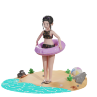femmina con palloncino galleggiante, illustrazione 3d estiva png