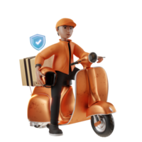 servicio de entrega, con carácter y motocicleta, ilustración 3d png