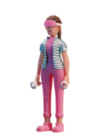 personaggio donna con auricolare vr, illustrazione 3d metaverse png