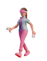 femme de caractère avec casque vr, illustration 3d métaverse png