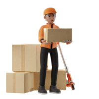 Delivery Service, with a character delivering a package, 3d Illustration png