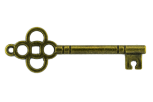 clé vintage clé d'or antique sur fond blanc