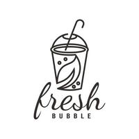 diseño de ilustración de logotipo de té de burbujas de leche fresca bebida saludable perla icono de línea estilizada vector