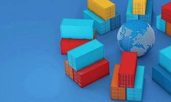 Stack of containers box, worldwide of  import export business, 3d rendering photo