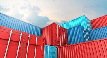 pila de cajas de contenedores, buque de carga para importación y exportación 3d foto