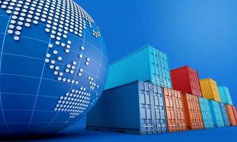Stack of containers box, worldwide of  import export business, 3d rendering photo