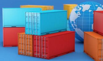 Stack of containers box, worldwide of  import export business, 3d rendering photo