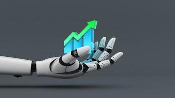 White robot hand hold increase graph chart icon, technology assistant for industrial, 3d rendering photo