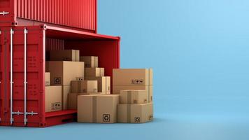 Stack of brown box packaging and container, shipping business, 3d rendering photo