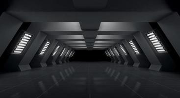 fondo vacío de túnel de luz y futurista negro, representación 3d foto