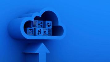 Media and information icon upload to blue cloud computing server photo