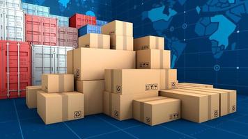 Stack of brown box packaging and container, shipping business, 3d rendering photo