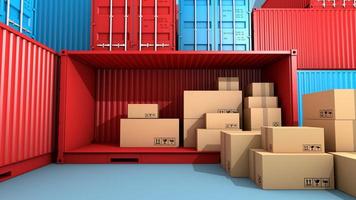 Stack of brown box packaging and container, shipping business, 3d rendering photo