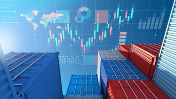 Container cargo for import export business and digital stock market chart , 3d rendering photo