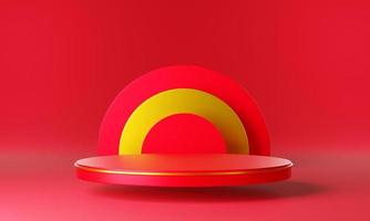 Red gold circle product display stage or blank podium pedestal background 3d rendering photo