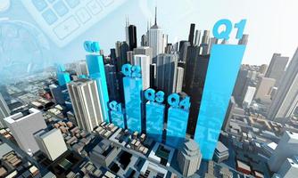 Quarter chart Graph show Growth of business, Economy 3d rendering photo