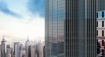 Modern building office and blue sky background, 3d rendering photo