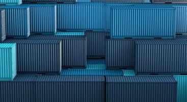 pila de caja de contenedores azules, buque de carga para importación y exportación 3d foto