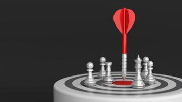 Arrow on center dartboard with chess, strategy business, 3d rendering photo