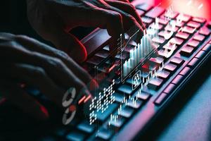 People using keyboard computer for search, working, shopping, e-learning and social connection photo