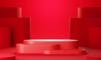 Red geometric product display stage or blank podium pedestal background 3d rendering photo