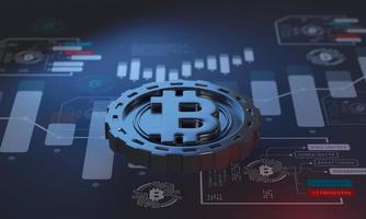 moneda criptográfica bitcoin, futuro comercio de blockchain para inversión, representación 3d foto