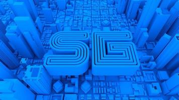 5G new technology telecommunication blue icon background photo