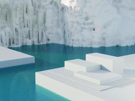 plataforma de exhibición de productos flotando en la superficie del agua 3d renderizar ilustración