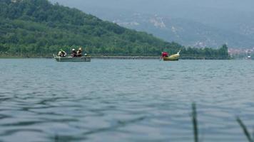 vista sul lago e gli alberi ai suoi lati. riflesso di alberi in riva al lago nel lago. video