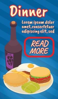 Dinner concept banner, comics isometric style