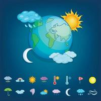 Weather symbols concept planet, cartoon style vector