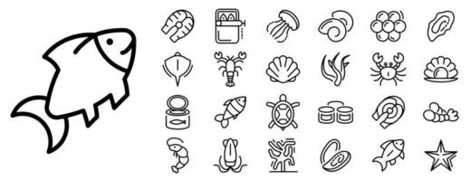 Seafood icon set, outline style vector