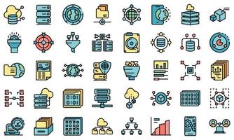 Big data icons set line color vector