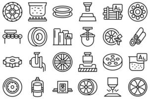 Aluminium wheels icons set outline vector. Car factory vector