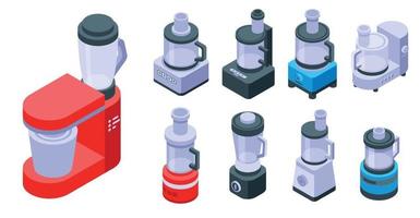 Food processor icons set, isometric style vector