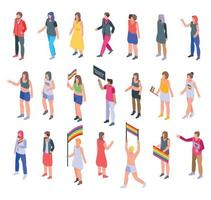 Transgender people icons set, isometric style vector