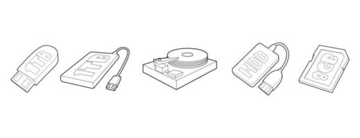 Info memory icon set, outline style vector