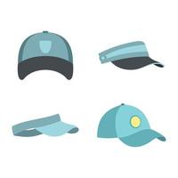 conjunto de iconos de gorra de béisbol, estilo plano vector
