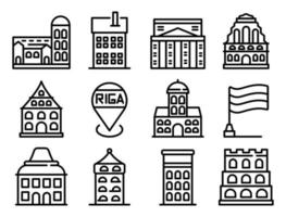 conjunto de iconos de riga, estilo de esquema vector