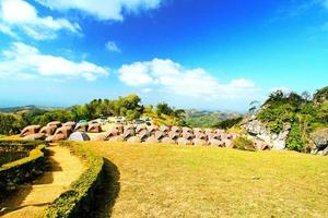 Many tent are at Sri Nan national park, Thailand. Travel and Camping with blue sky and clouds on the mountain photo