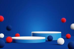 Abstract geometric shape podium for product display on blue background. 4th of july. 3d rendering. photo