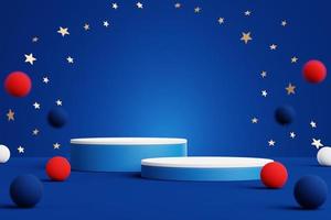 Abstract geometric shape podium for product display on blue background. 4th of july. 3d rendering. photo