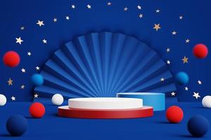 Abstract geometric shape podium for product display on blue background. 4th of july. 3d rendering. photo