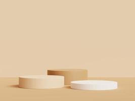 3D rendering of geometric podium, exhibition stand, product display on beige background. Earth tone. Minimal. photo