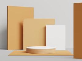 3D rendering of geometric podium, exhibition stand, product display on beige background. Earth tone. Minimal. photo
