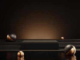 3d rendering of luxury black podium on water for product display. photo