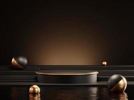 3d rendering of luxury black podium on water for product display. photo